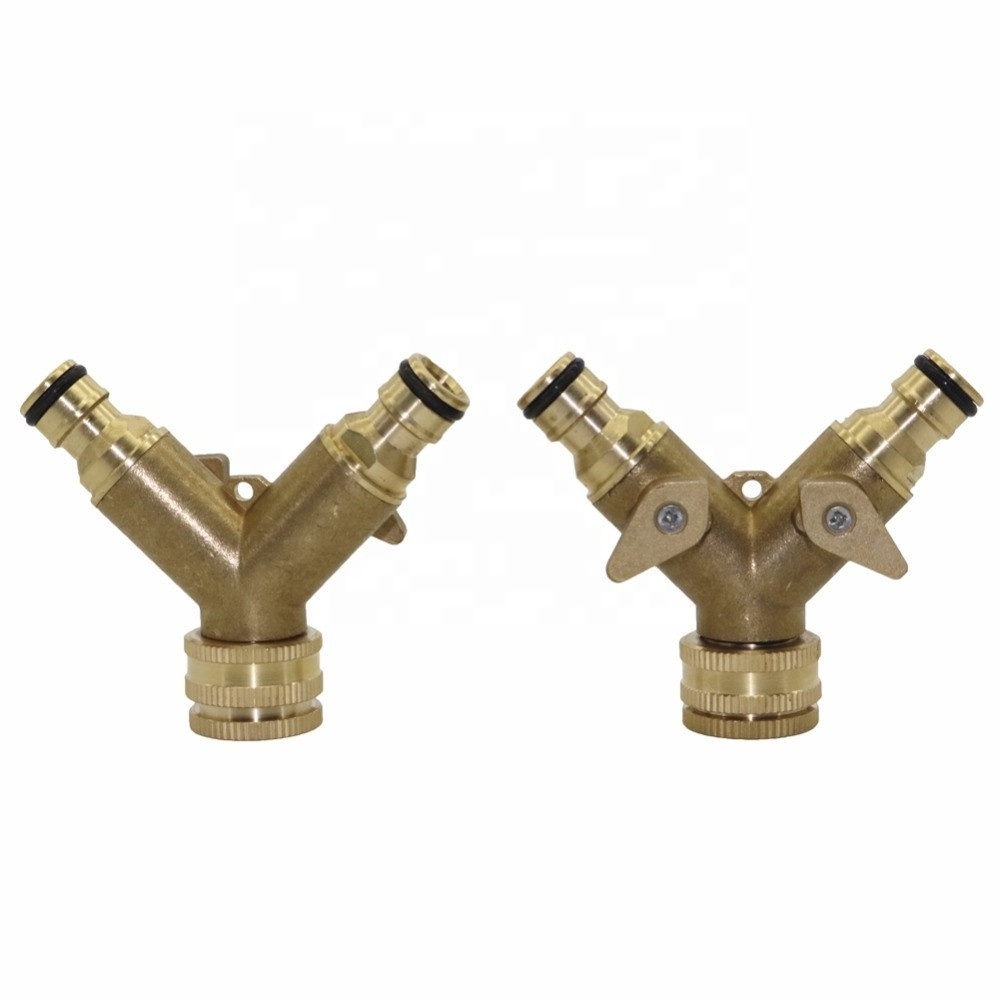 Brass Hose Quick Connector 2 way Garden Hose Splitters Adapter with Y Valve Water Hose Splitter