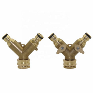 Brass Hose Quick Connector 2 way Garden Hose Splitters Adapter with Y Valve Water Hose Splitter