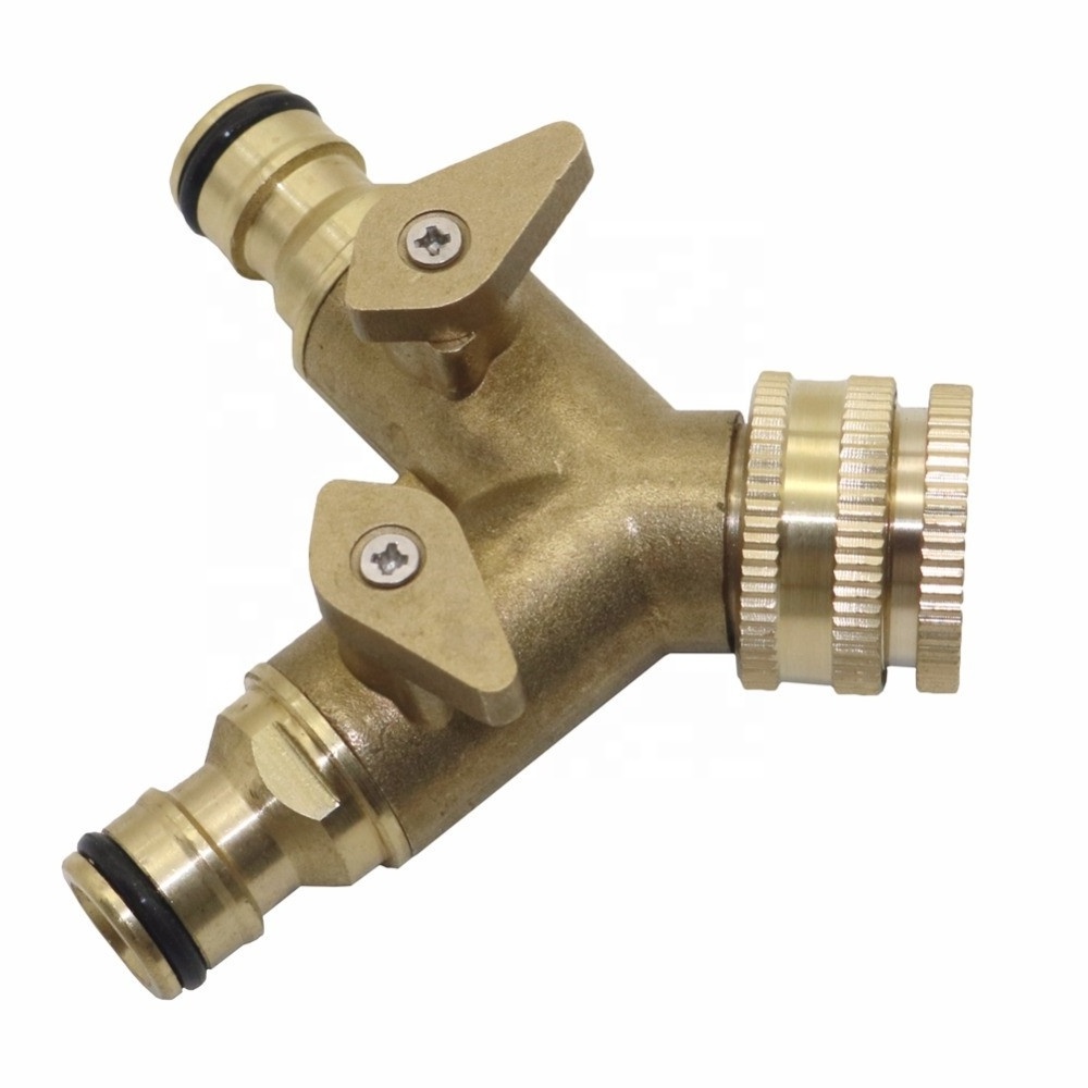 Brass Hose Quick Connector 2 way Garden Hose Splitters Adapter with Y Valve Water Hose Splitter