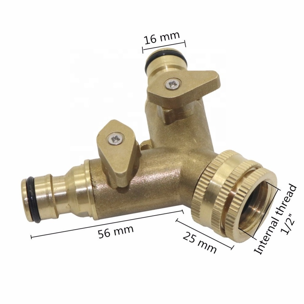 Brass Hose Quick Connector 2 way Garden Hose Splitters Adapter with Y Valve Water Hose Splitter