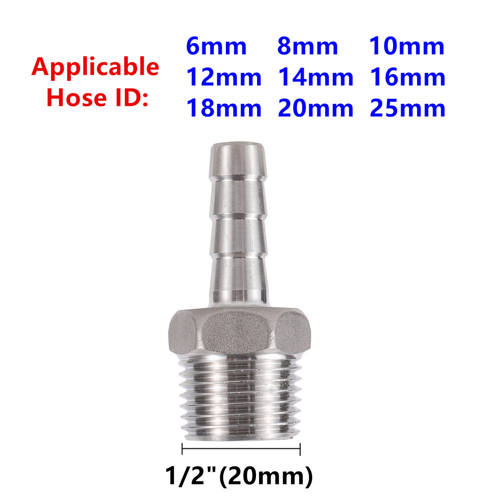 S60x6 Thread IBC Tank Adapter 304 Stainless Steel Barb Connector Hexagonal Hose Water Drain Fitting