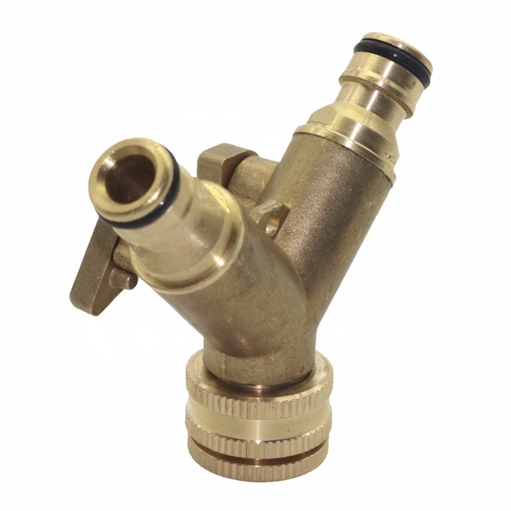 Brass Hose Quick Connector 2 way Garden Hose Splitters Adapter with Y Valve Water Hose Splitter