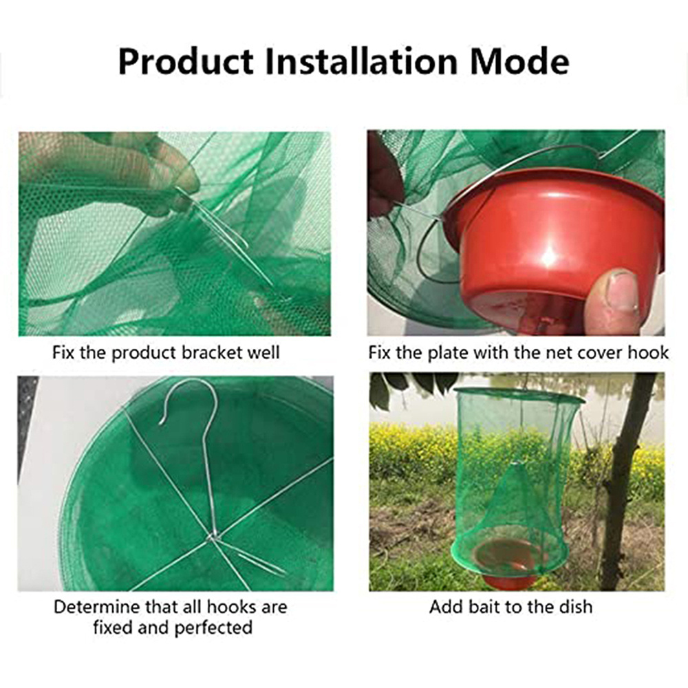 Reusable Plastic Fly Catcher Killer Pest Control Trap Cage Ranch Outdoor Hanging Fly Trap Net for Mosquitoes