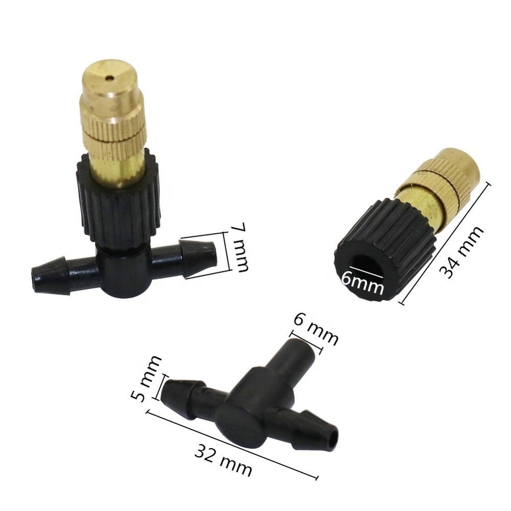 Garden Brass Mist 4mm Tee Adjustable Cooling Humidifying Sprayer Nozzle