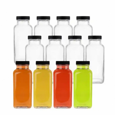 12oz 16 oz 250ml 350ml 500ml French Square Beverage Bottles With Lids Vintage Water Bottles Glass Drinking Bottles