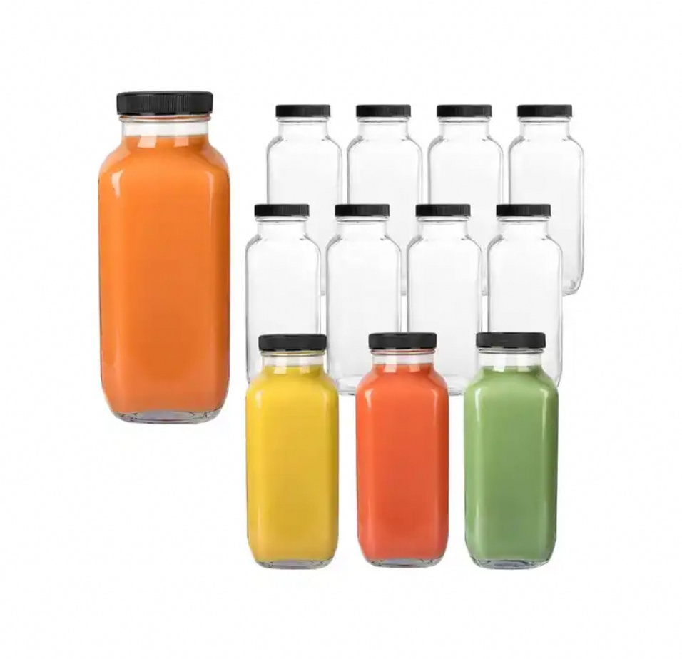 12oz 16 oz 250ml 350ml 500ml French Square Beverage Bottles With Lids Vintage Water Bottles Glass Drinking Bottles