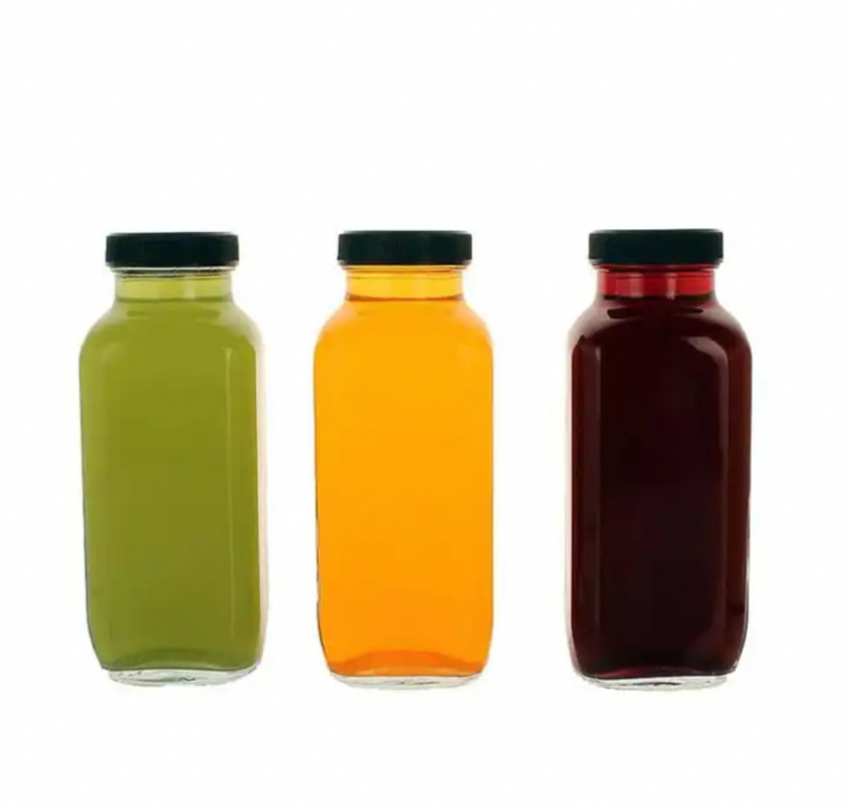 12oz 16 oz 250ml 350ml 500ml French Square Beverage Bottles With Lids Vintage Water Bottles Glass Drinking Bottles