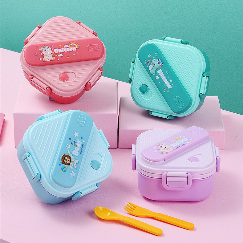 Kids square Bento Lunch Box Microwavable Plastic Food Container Cute Children Lunch Box