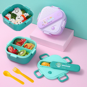 Kids square Bento Lunch Box Microwavable Plastic Food Container Cute Children Lunch Box