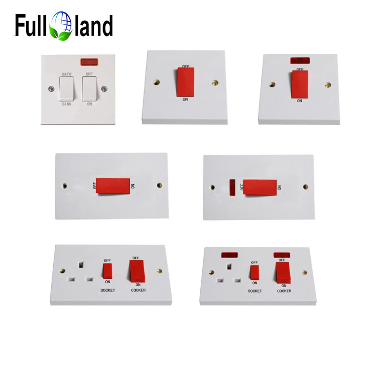 British standard 1 gang 45A DP electrical wall switch with indicator