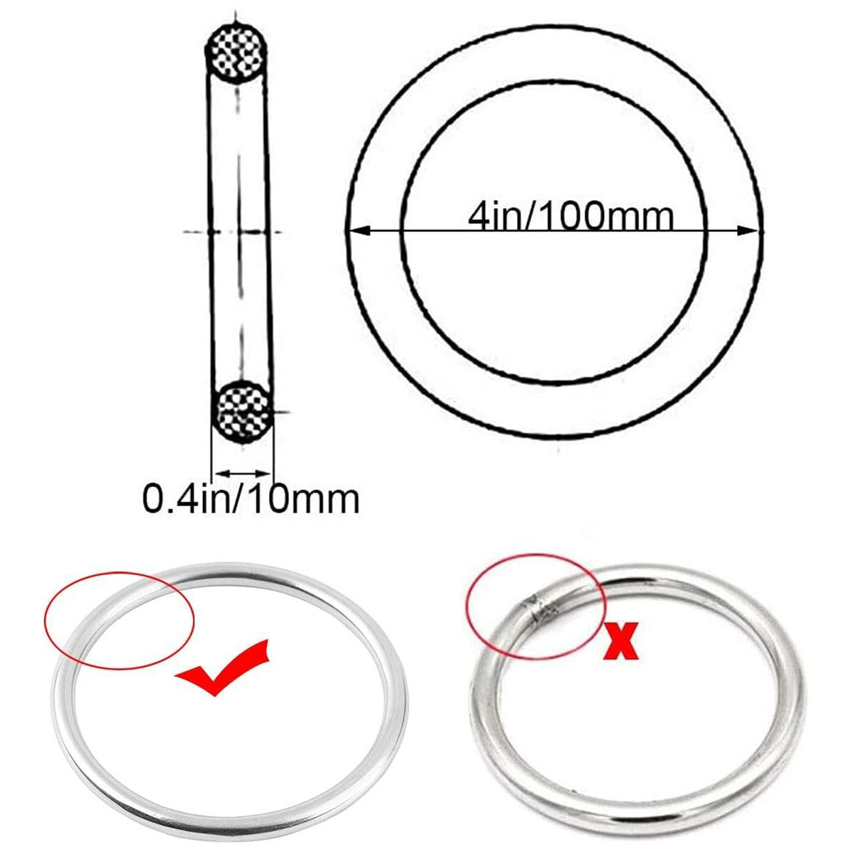 Custom Size 20mm 35mm Large Heavy Duty 304 316 Stainless Steel Seamless Welded Round Rings Marine Grade Oval Metal O Ring O-Ring