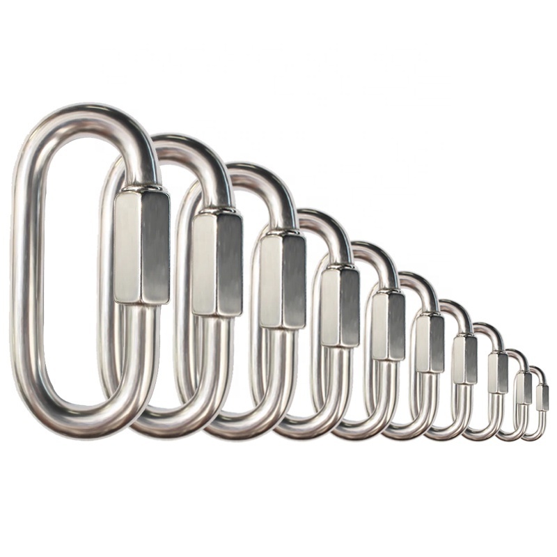 Custom Mini 304 316 Stainless Steel Rigging Chain Rope Repair Link Connector Screw Lock Oval Carabiner Ring Clip Quick Link Hook