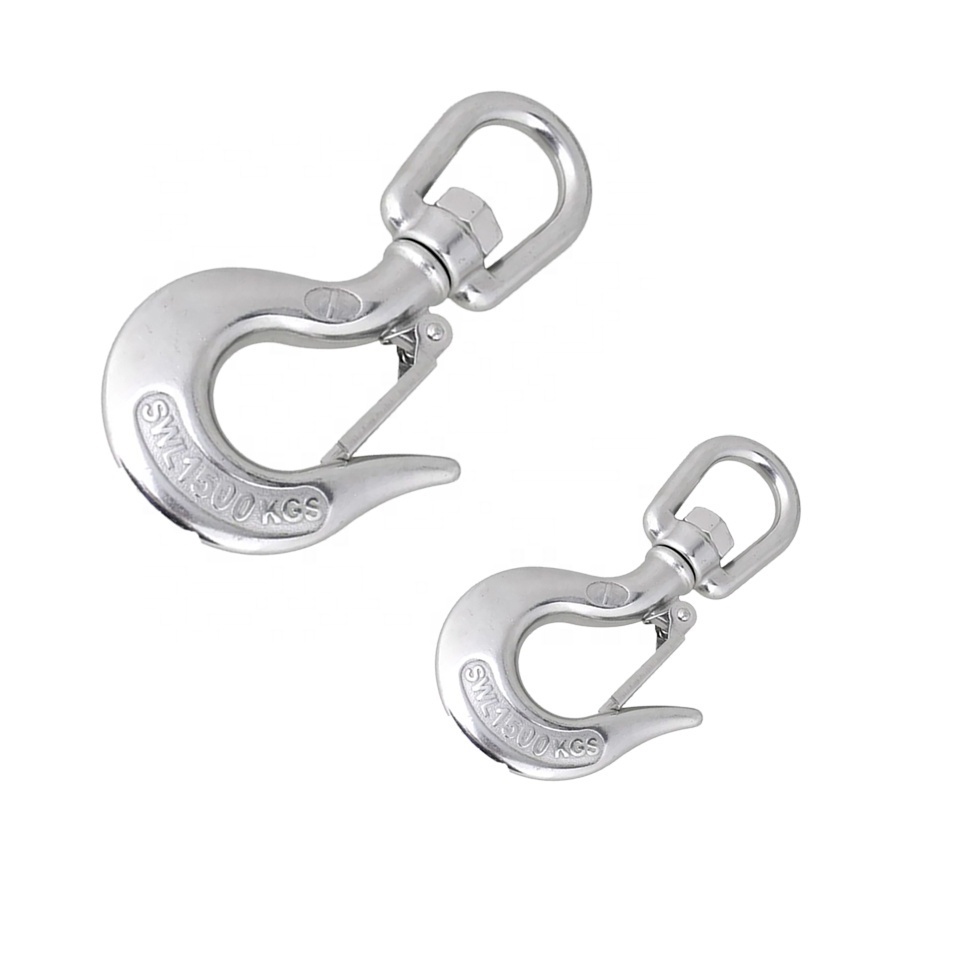 Heavy Duty  Manufacturer Ss 316 Stainless Steel Swivel Crane Chain Hook Swivel Selflock Eye Hook With Safety Latch For Lifting