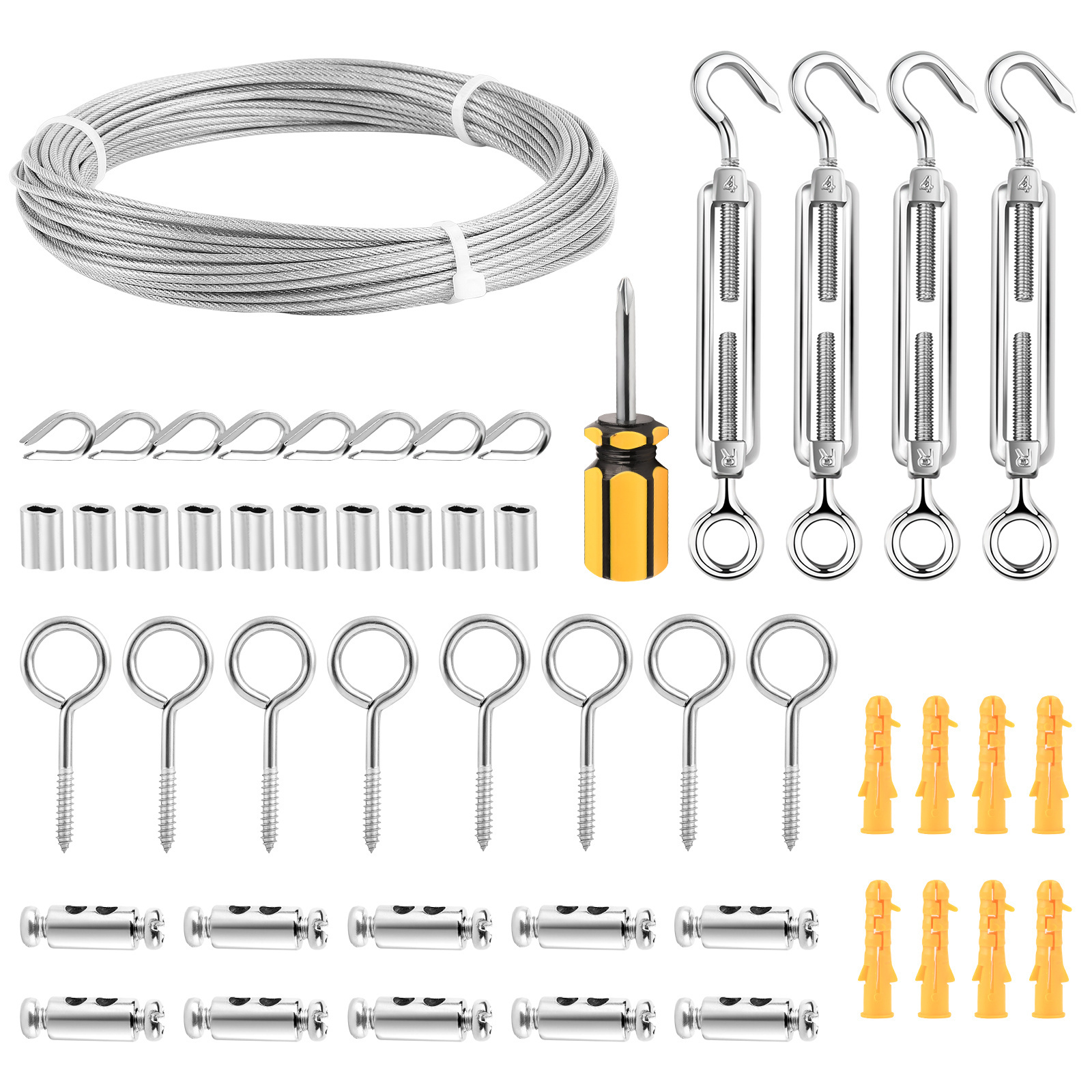 304 Stainless Steel Wire Rope Cable Turnbuckle Eye Wood Screw Thimble Sleeve Kit For Yoga Swing Hammock Hanging Chair Decoration