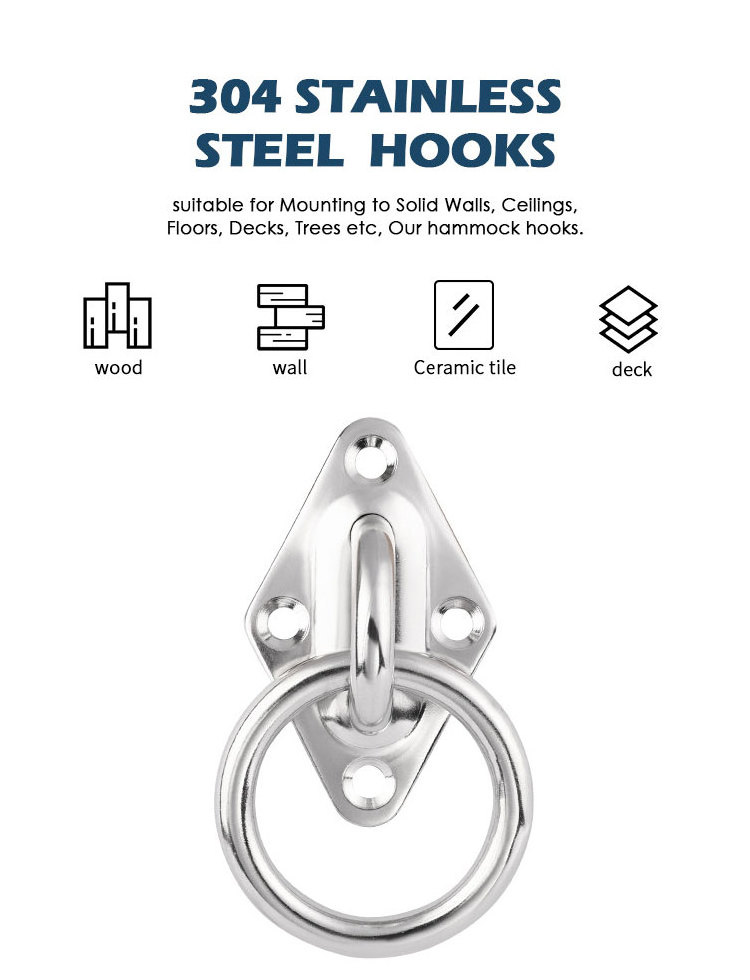 316 304 Stainless Steel Marine Yacht Oblong Oval Pad Eye Plate Ceiling Hook O Ring Staple Hook Loop for Hammock Hanging Kit