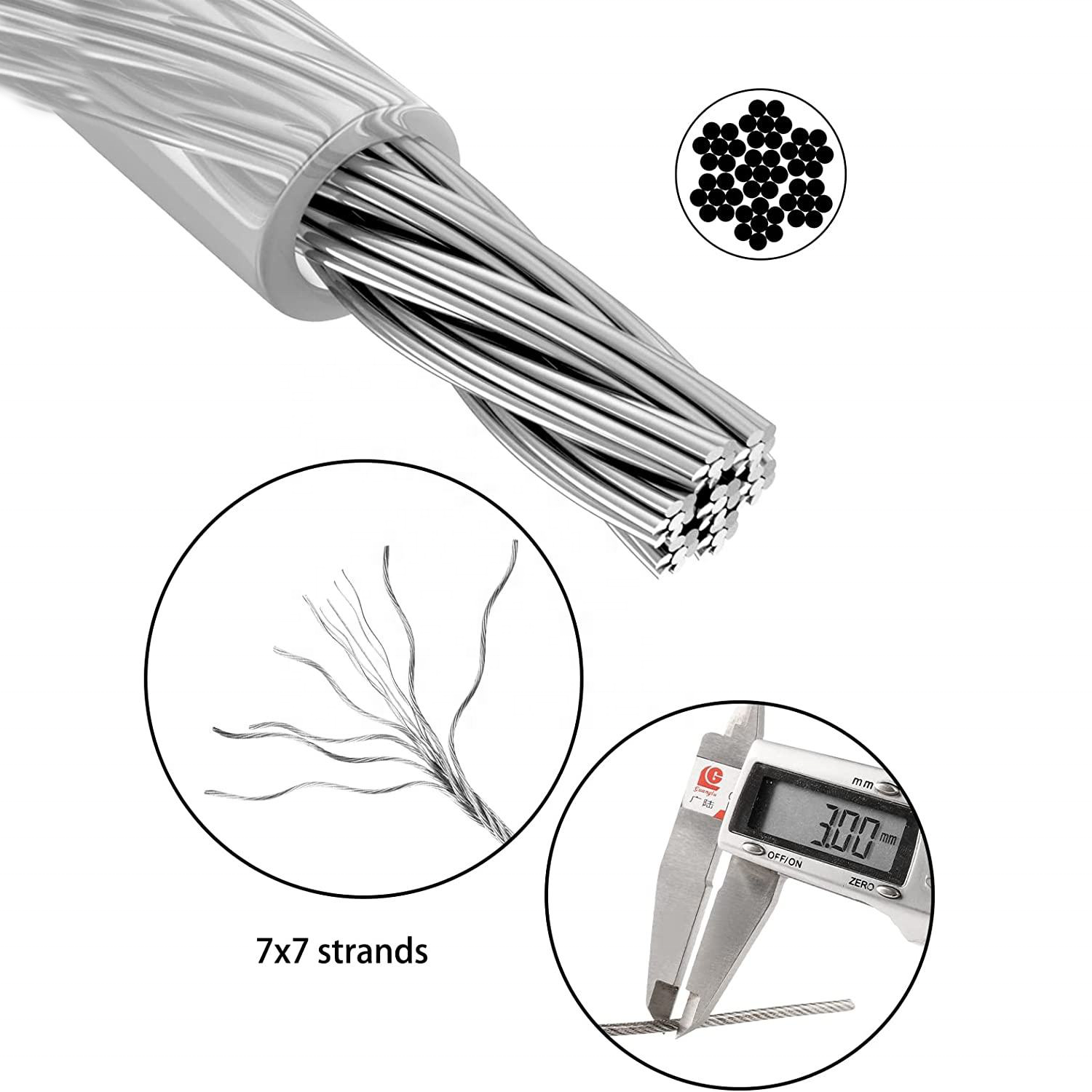 304 Stainless Steel Sun Shade Sail Sunshade Canopy Tent Kit PVC Coated Wire Rope Cable M5 Turnbuckle Hook to Eye Thimbles