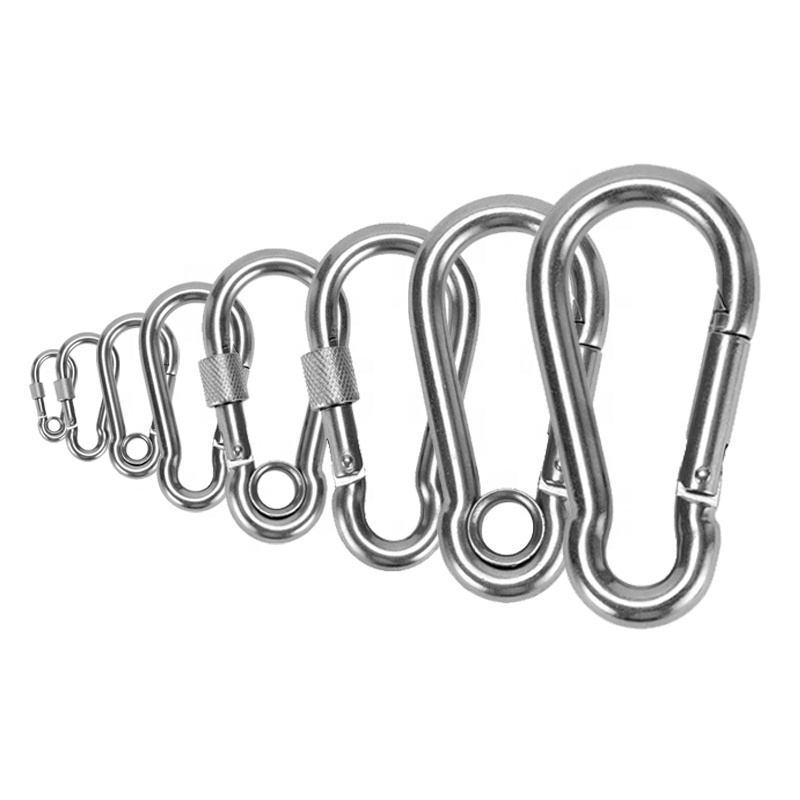 OEM ODM Custom LOGO Metal Oval Climbing Carabiner Hiking Clip DIN5299 Stainless Steel Carabiner Ring Spring Snap Hook with Lock