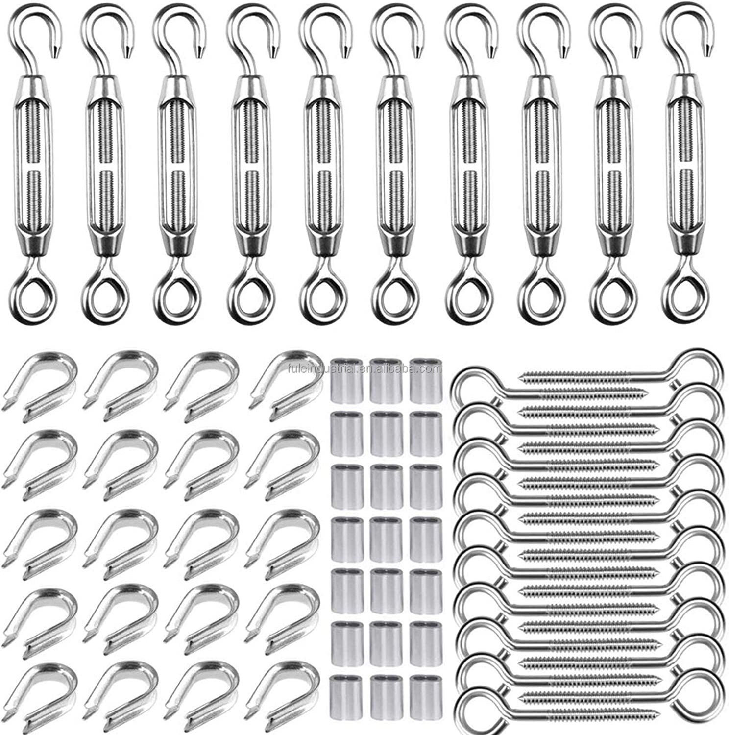 Cable Railing Systems 304 Stainless Steel Wire Tensioner Tightener with Thimbles Crimping Sleeve Hook & Eye Turnbuckle Kit