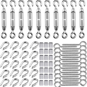 Cable Railing Systems 304 Stainless Steel Wire Tensioner Tightener with Thimbles Crimping Sleeve Hook & Eye Turnbuckle Kit