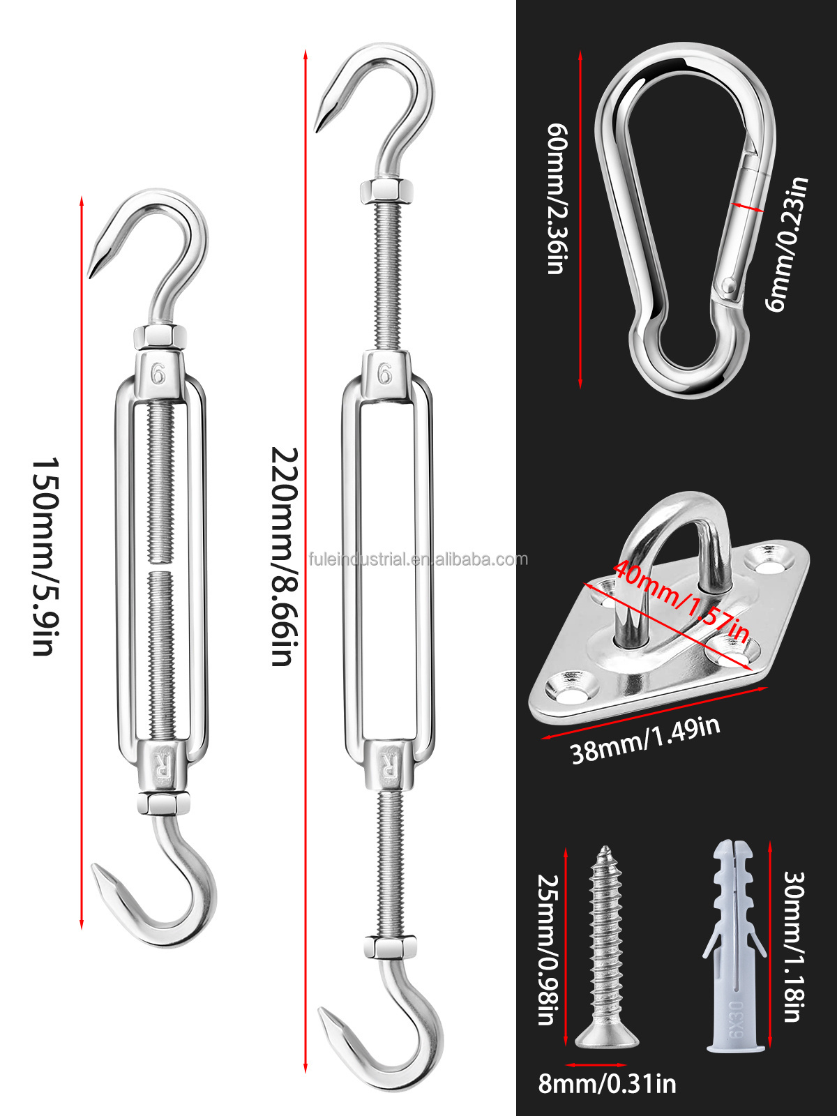 Garden Sun Shade Sail Cable Wire Rope Hook Accessories Awning Fixing Parts Triangle Sunshade Shade Sail Hardware Hanging Set Kit