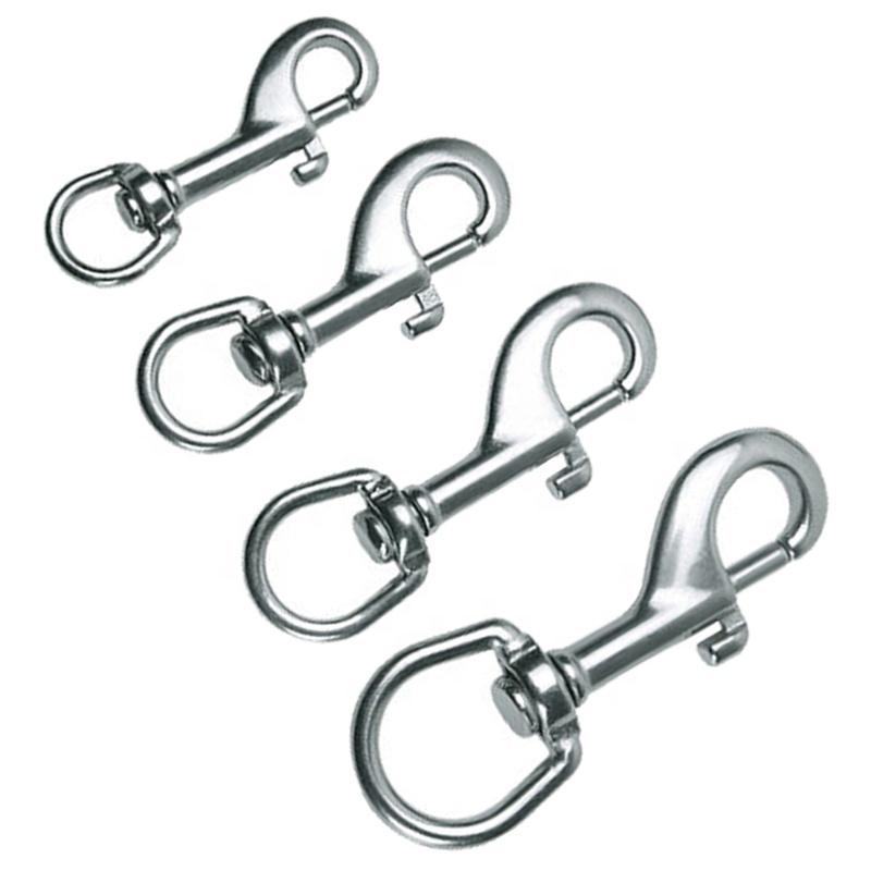 Manufacturer 304/316 Stainless Steel 3/8 1/2 5/8  3/4 Spring Trigger Round Ended Rotating Carabiner Swivel Eye Snap Hook Clips