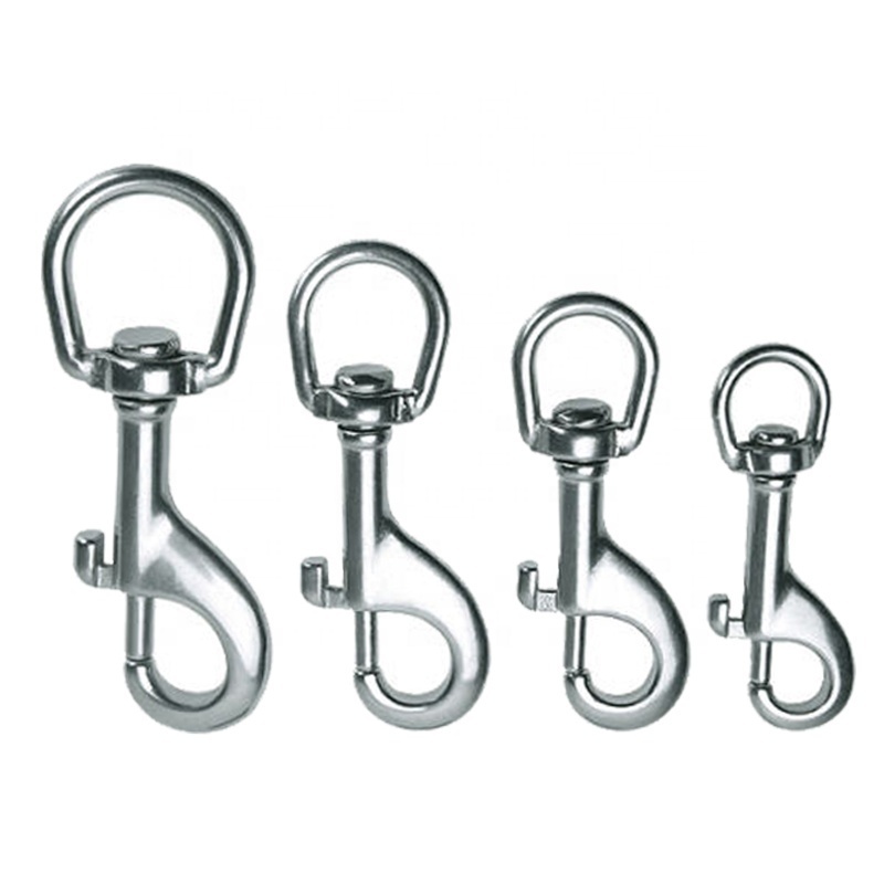 Manufacturer 304/316 Stainless Steel 3/8 1/2 5/8  3/4 Spring Trigger Round Ended Rotating Carabiner Swivel Eye Snap Hook Clips