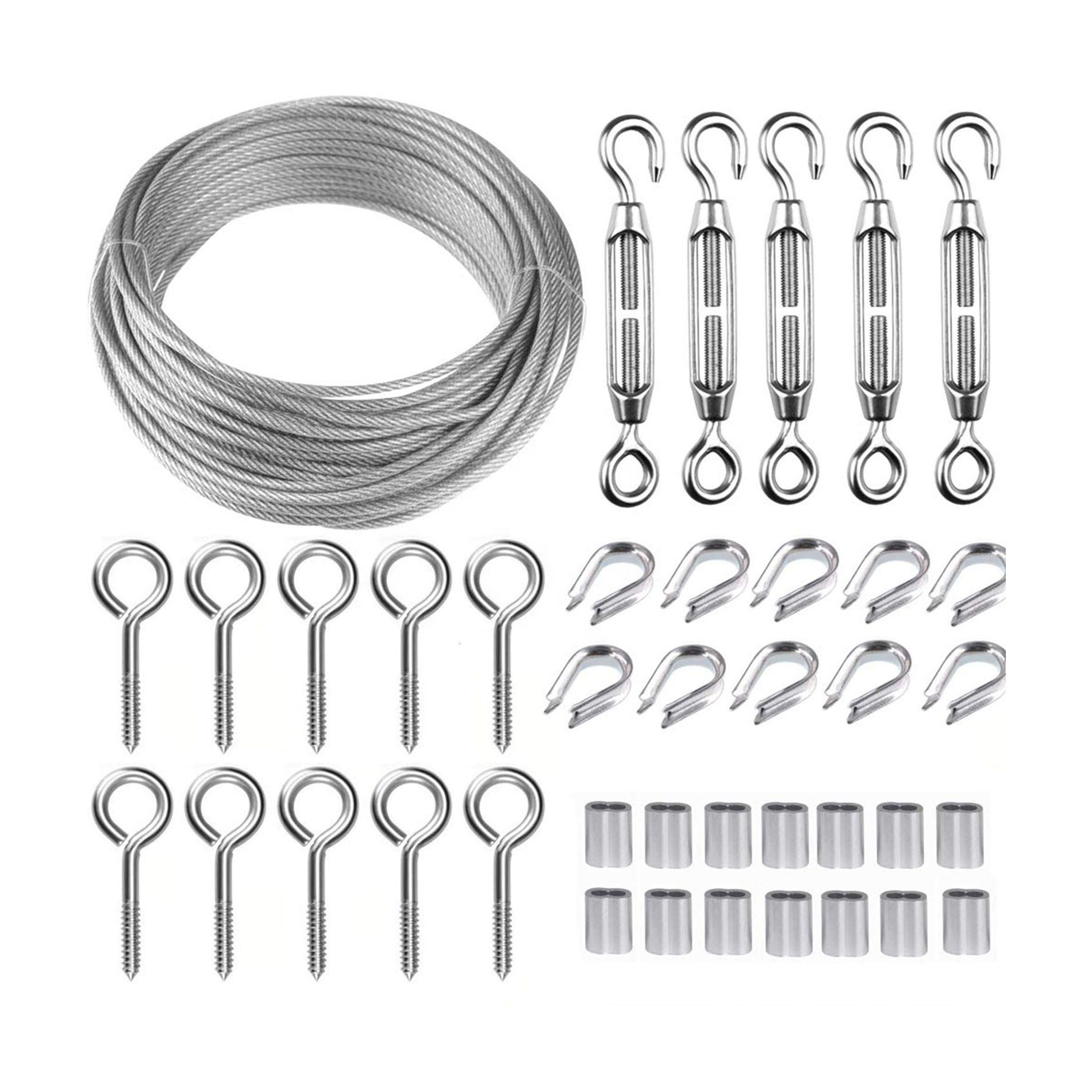 304 Stainless Steel Sun Shade Sail Sunshade Canopy Tent Kit PVC Coated Wire Rope Cable M5 Turnbuckle Hook to Eye Thimbles