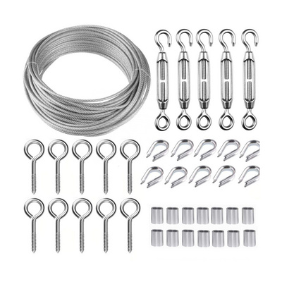 304 Stainless Steel Sun Shade Sail Sunshade Canopy Tent Kit PVC Coated Wire Rope Cable M5 Turnbuckle Hook to Eye Thimbles