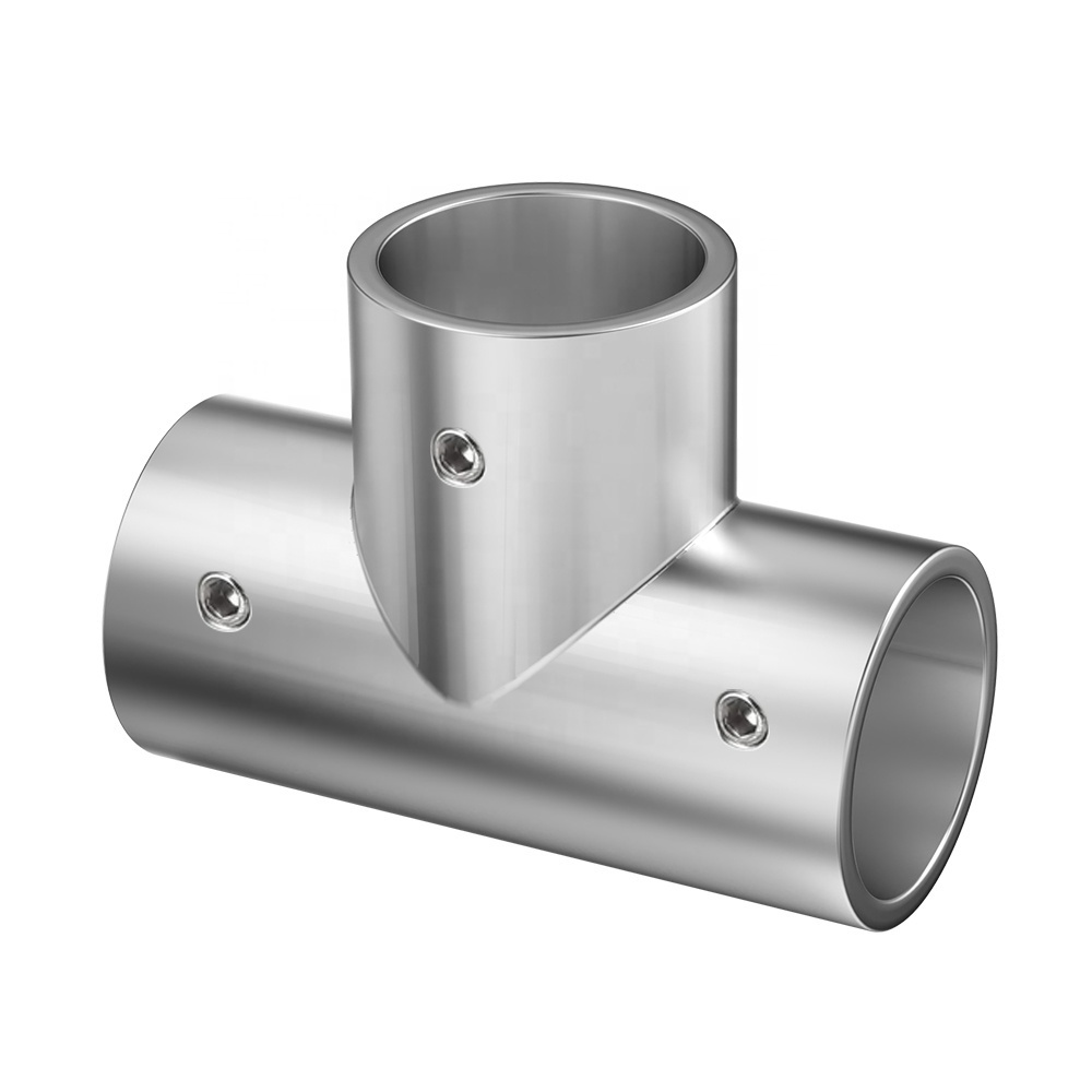 Factory Ss 316 Stainless Steel Marine 3 Way Metal Tubing Connector Rail Fitting 90 degree  T Tee Joint Connector