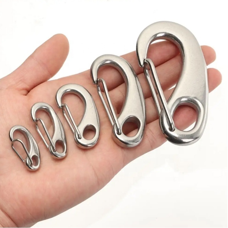 Factory Safety Metal Quick Release Spring Gate Snap Hook Clip Stainless Steel 304/316 Oval Carabiner Egg Shaped Fixed Snap Hook