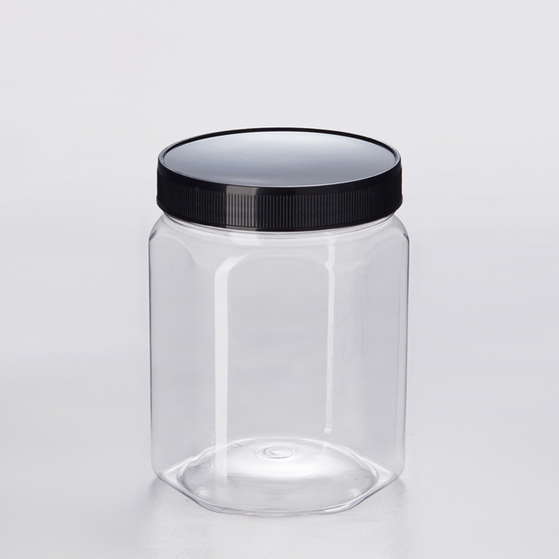 Hexagon Plastic Jars 700ml bottle Food Storage Jars Plastic Containers with Lids