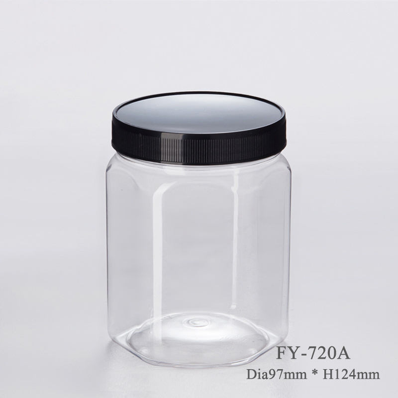 Hexagon Plastic Jars 700ml bottle Food Storage Jars Plastic Containers with Lids