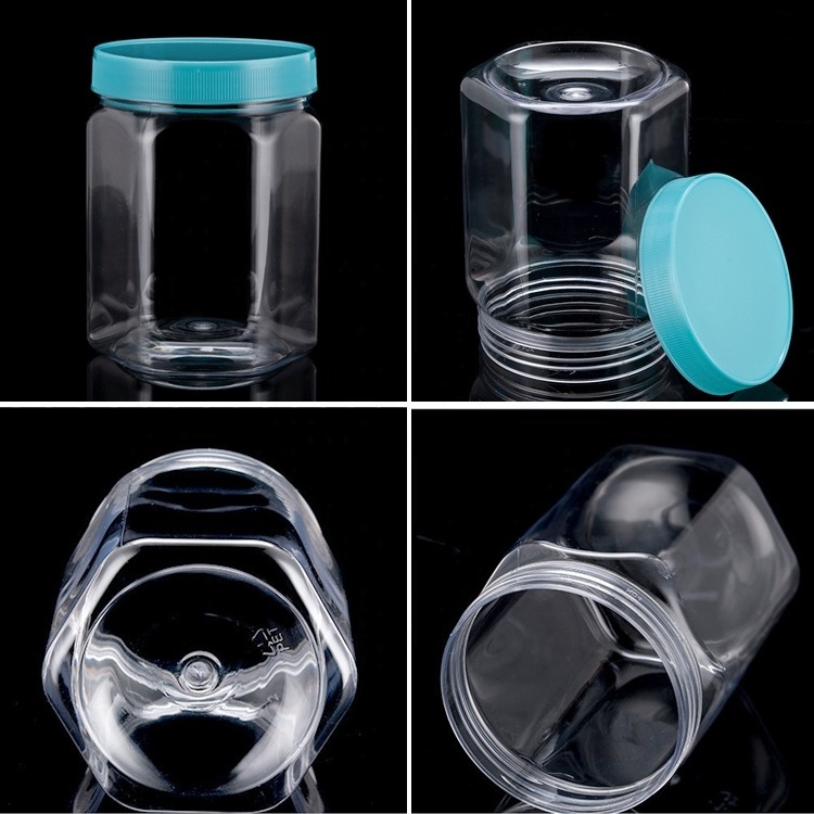 Hexagon Plastic Jars 700ml bottle Food Storage Jars Plastic Containers with Lids