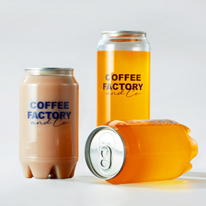 Transparent Pet Plastic Easy Open Beverage Cans With Aluminium Lid For Soft Drinking juice soda