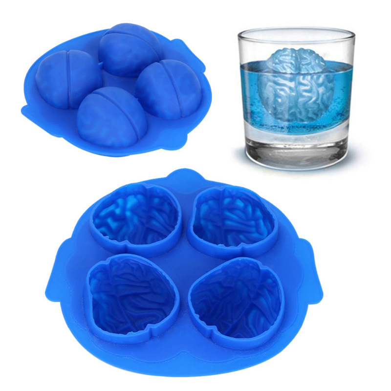 BI08 Brain-shaped Silicone Ice Tray Mold Kitchen Bar Party Drink Decoration Household Diy Four-connected Silicone Brain Baking M