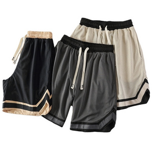 Mesh Basketball Shorts Two Deep Side Hem Pockets Summer Basic Men Shorts Cropped Fit Polyester Vintage Plain Technics Mid