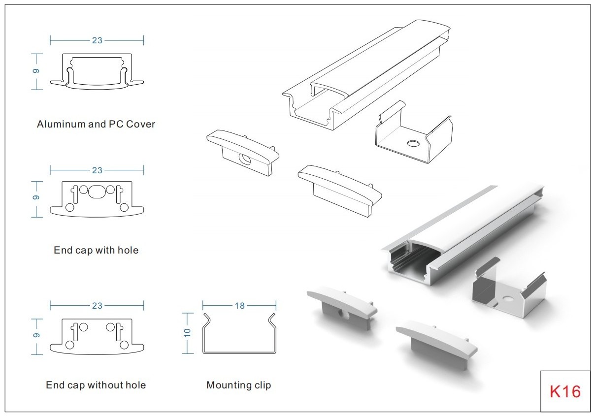 For Ceiling Light 6063 T5 Recessed 23*9mm Extrusion Heat Sink Housing Channel Led Strip Aluminium Profile