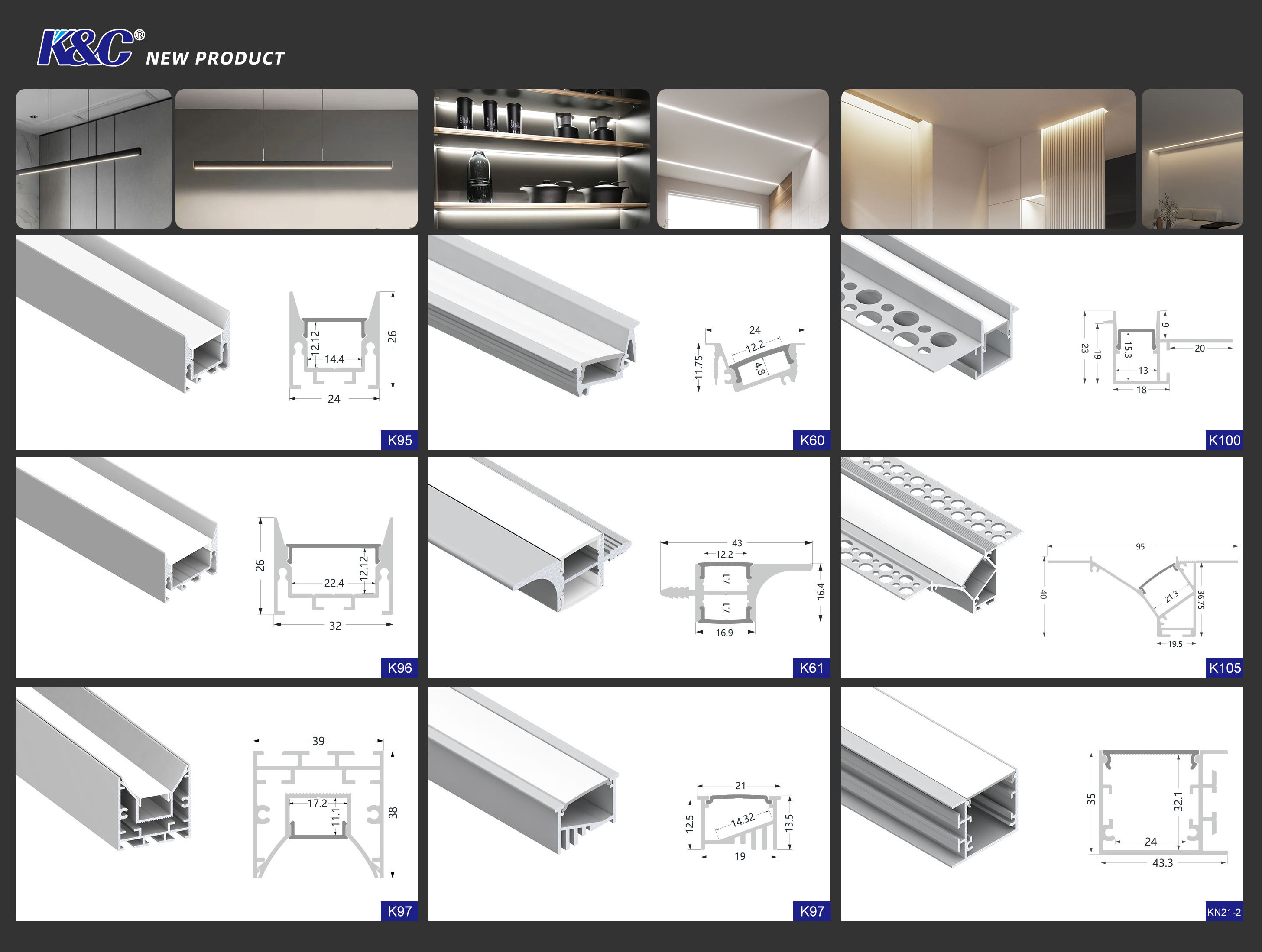 For strip light channel extrusion pendant linear lamp surface recessed corner round gypsum wall plaster in led aluminum profile