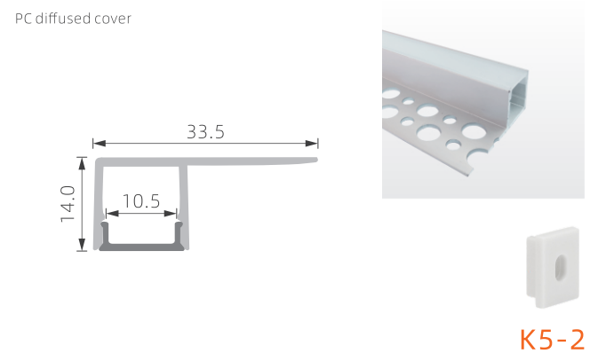 K5-2 For Ceiling Dry Wall Alu Profil Channel Recessed Architectural Drywall Gypsum Unilateral Plaster in LED Aluminium Profile