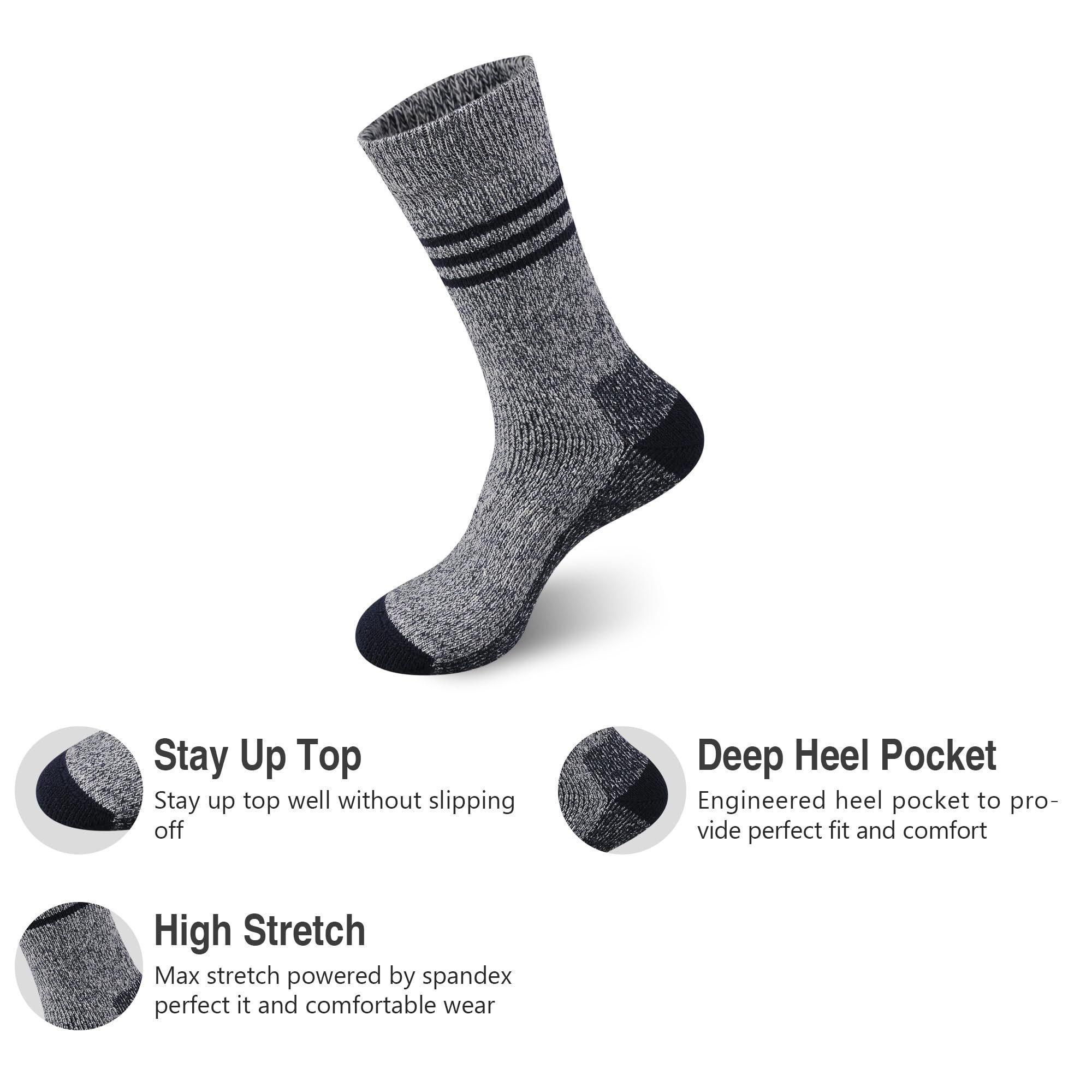 Men Women's Moisture Wicking Outdoor Compression Arch Support Dress Heavy Duty Work Cushion Crew 100% Merino Wool Socks