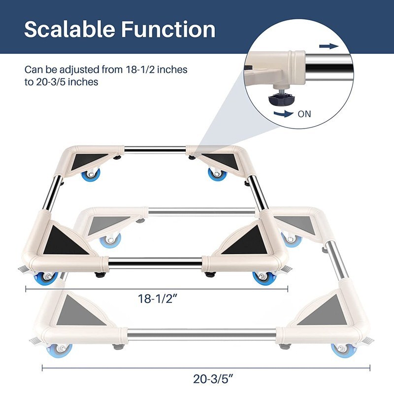 Mobile Roller with 4 Locking Wheels Adjustable Furniture Dolly Washing Machine Stand Refrigerator Base Moving Cart