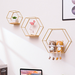 Nordic Wall Hanging Storage Shelf Room Decoration Frame Craft Nordic Hexagonal Iron Art Creative Display Shelf