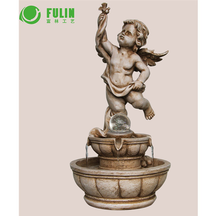 hot sale factory directly angel rolling ball water fountain with statues indoor