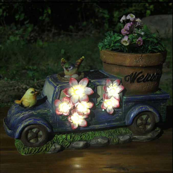 new arrival outdoor home & garden car shape solar lighted planters illuminated