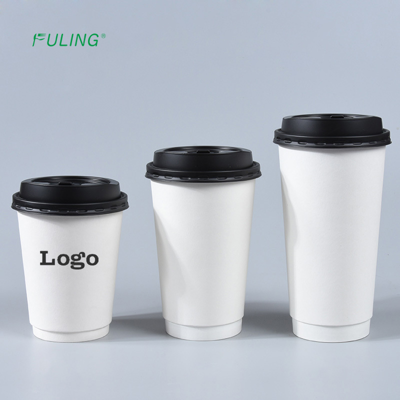 FULING Custom printed logo disposable recycle 4oz 8oz 9oz 10oz 14 oz 16oz double ripple wall coffee paper cups with