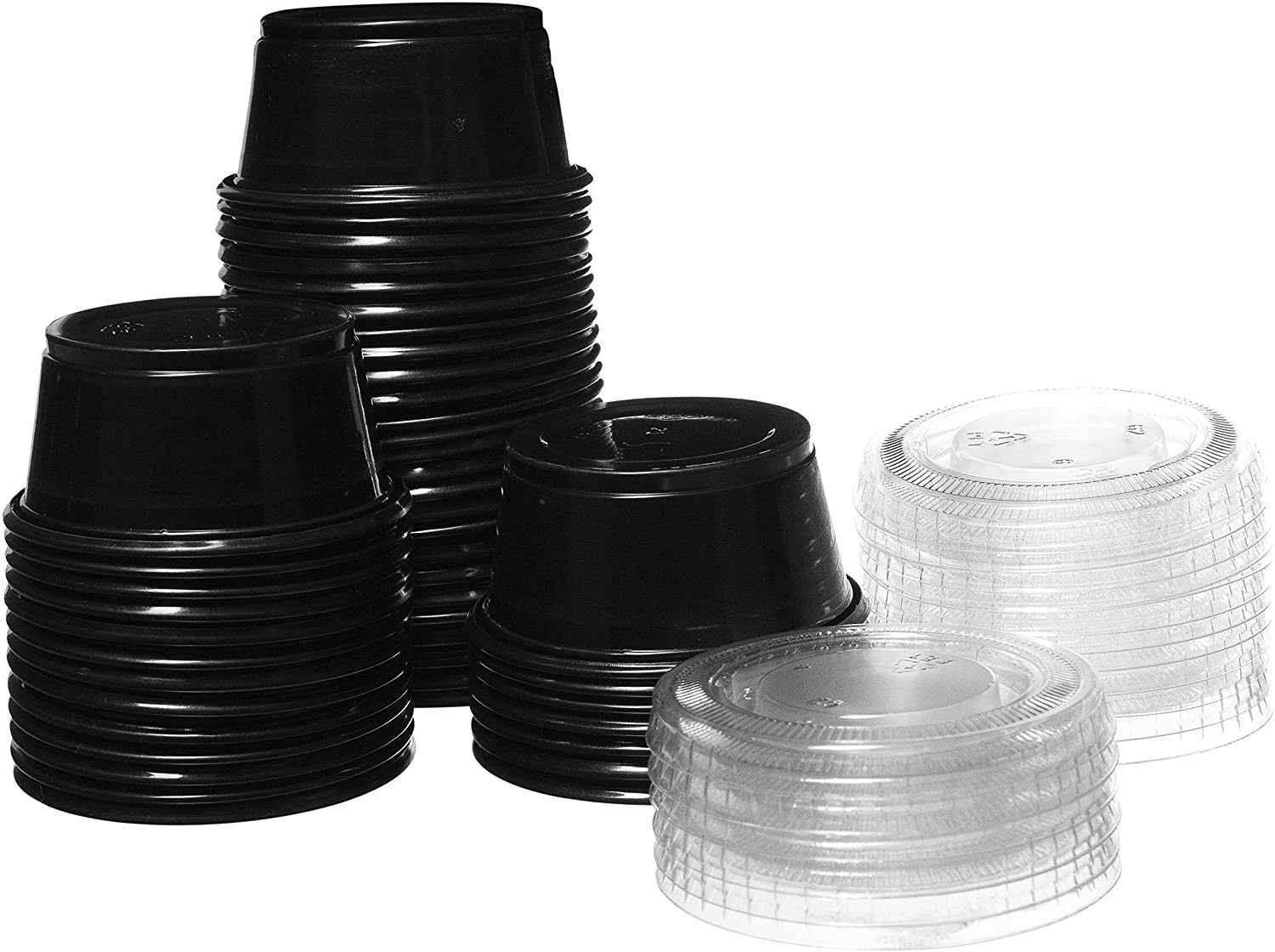 Black 1.5/2/3.25/4/5.5 ounce portion cup, Plastic Jello Shot Souffle Cups with clear Lids