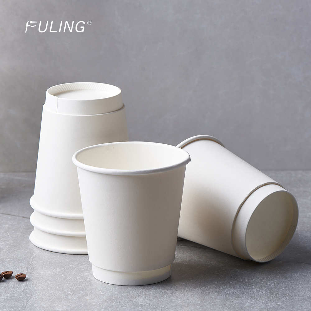 FULING Custom printed logo disposable recycle 4oz 8oz 9oz 10oz 14 oz 16oz double ripple wall coffee paper cups with