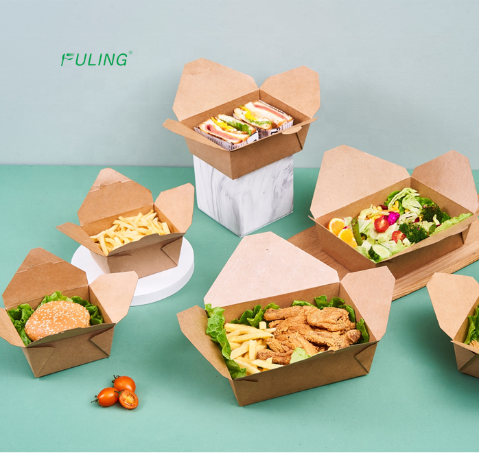 kraft paper food packaging box deli container  disposable microwave to go box with lid for restaurant