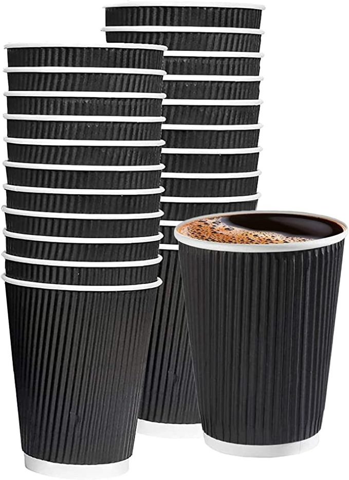 Black Coffee Cups Ripple Paper for Home Office Work Ripple Kraft Paper Cup