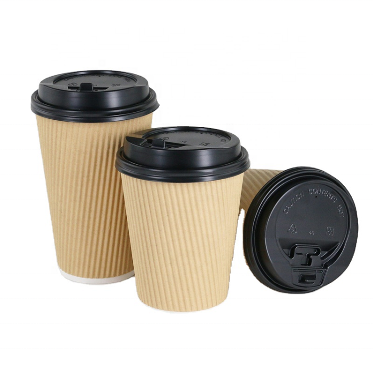 Black Coffee Cups Ripple Paper for Home Office Work Ripple Kraft Paper Cup